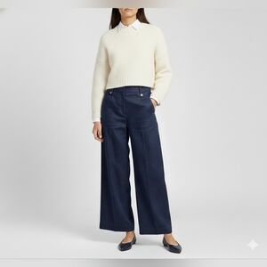 J. Crew Navy Wide Leg Italian Fabric Trousers